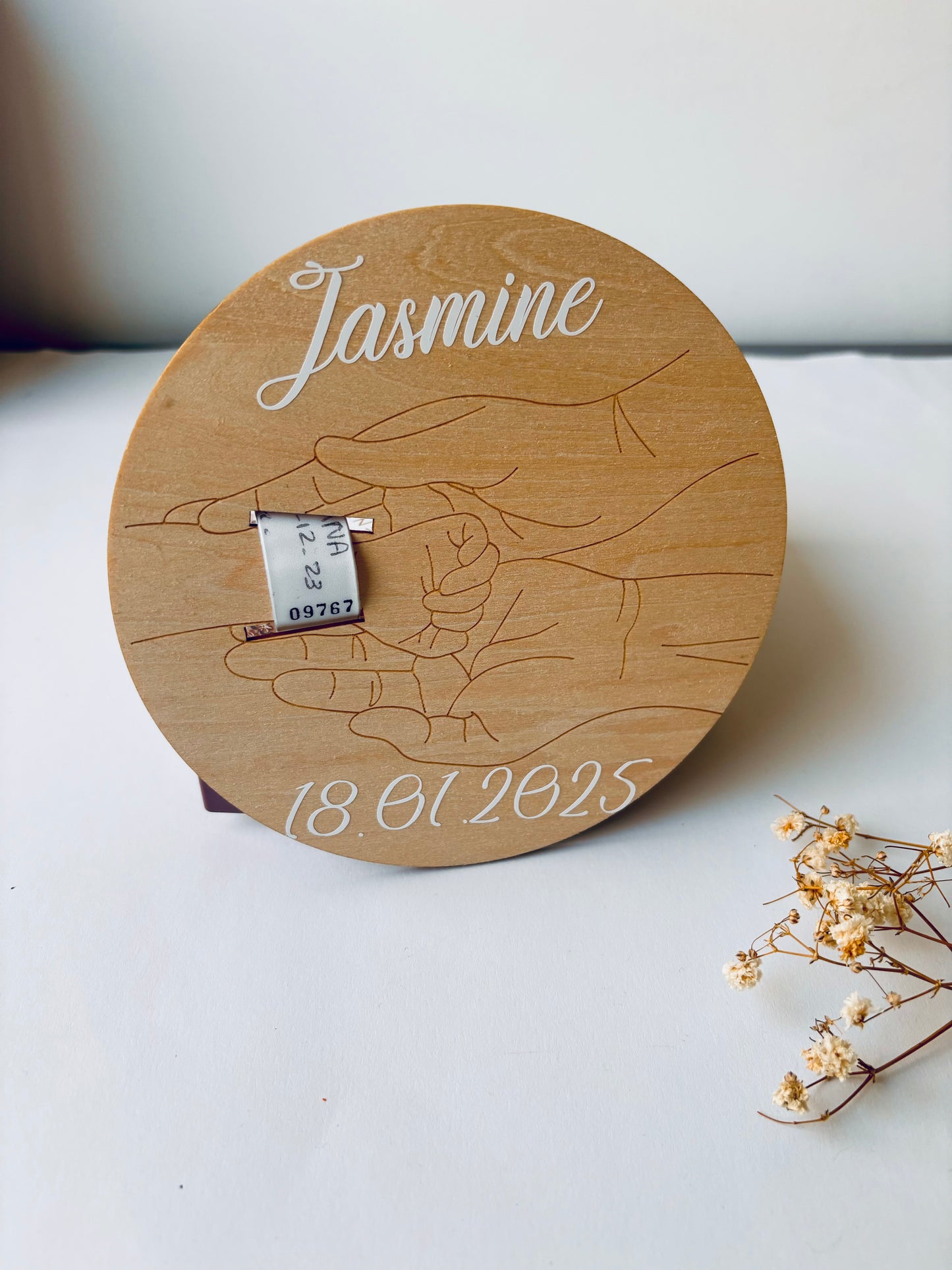 Plaque bois bracelet naissance