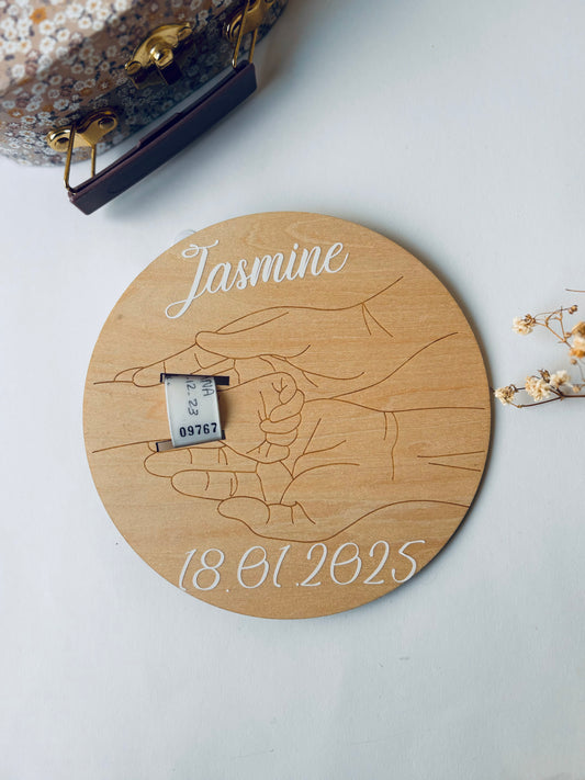 Plaque bois bracelet naissance